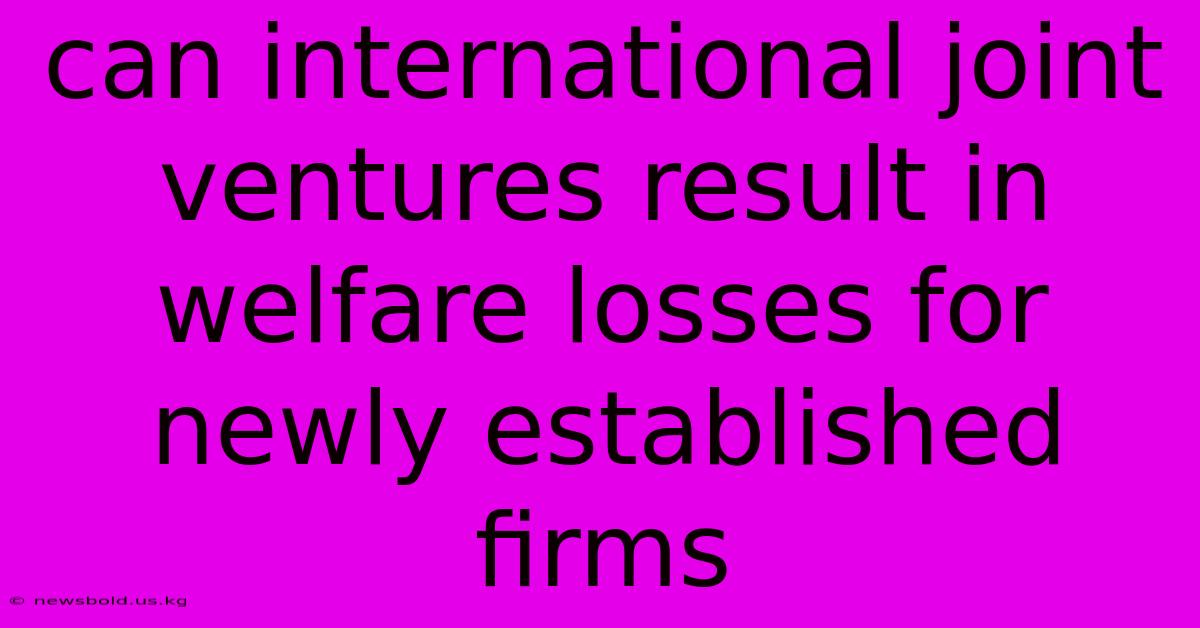 Can International Joint Ventures Result In Welfare Losses For Newly Established Firms