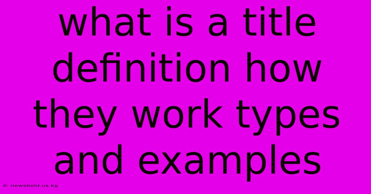 What Is A Title Definition How They Work Types And Examples