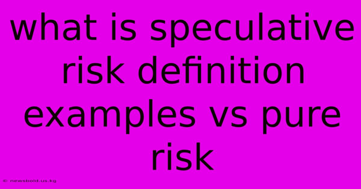 What Is Speculative Risk Definition Examples Vs Pure Risk